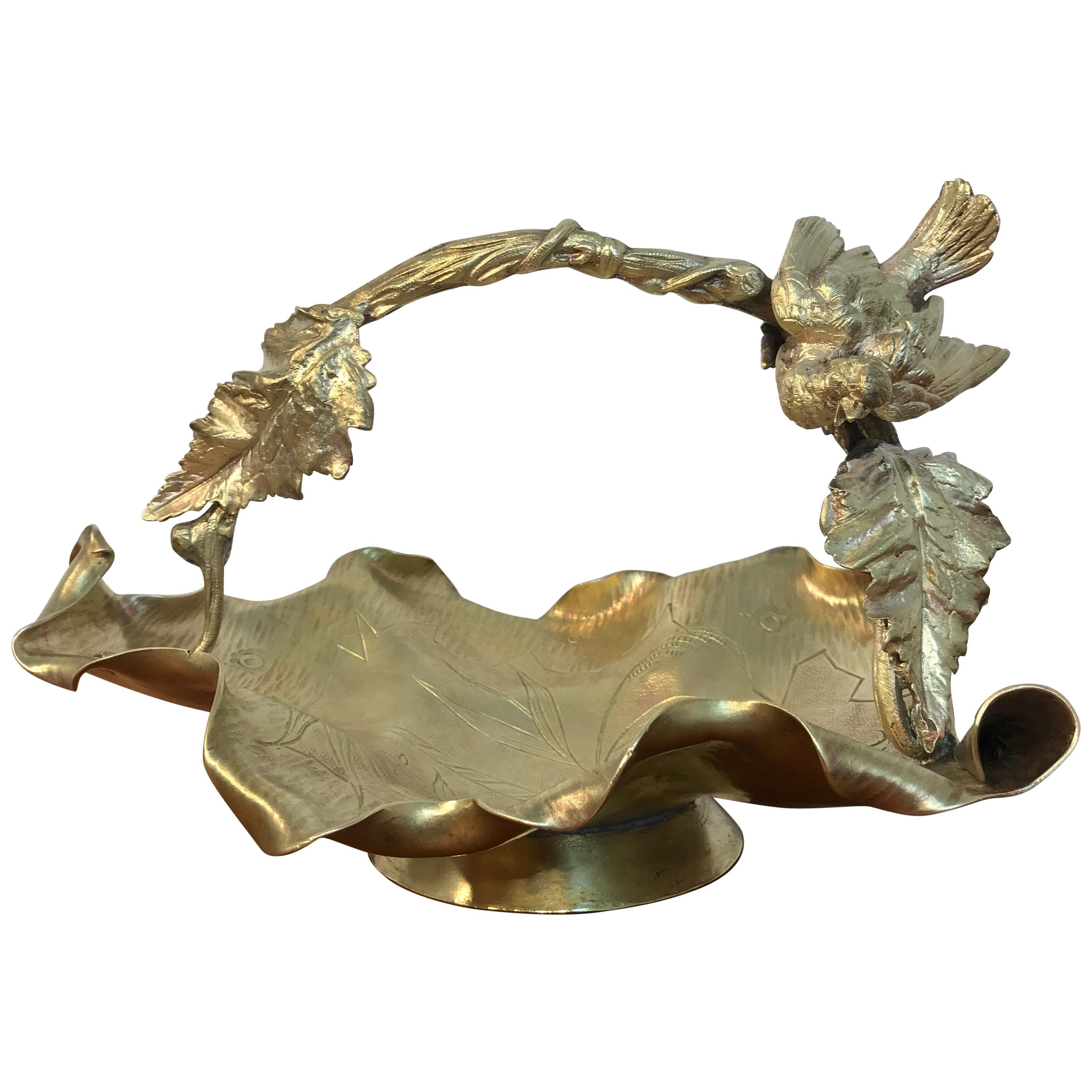 Austrian Gilt Bronze Bird Motif Basket For Sale