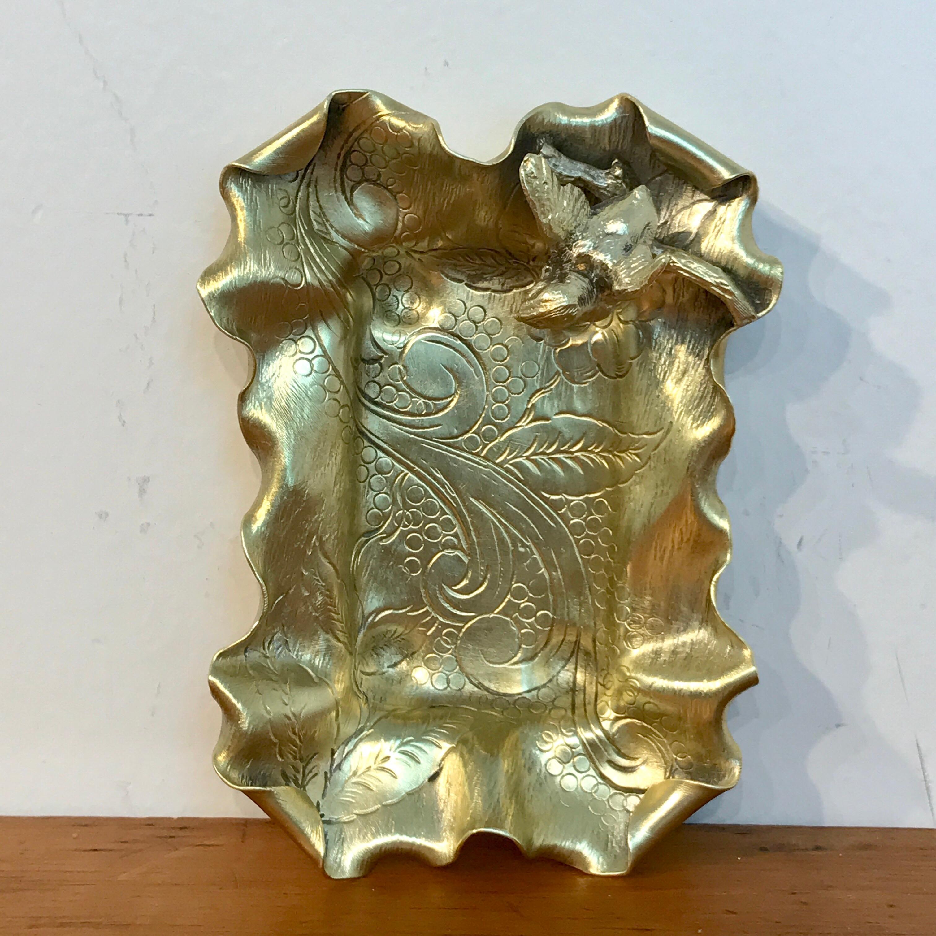 20th Century Austrian Gilt Bronze Bird Motif Vide-Poche For Sale