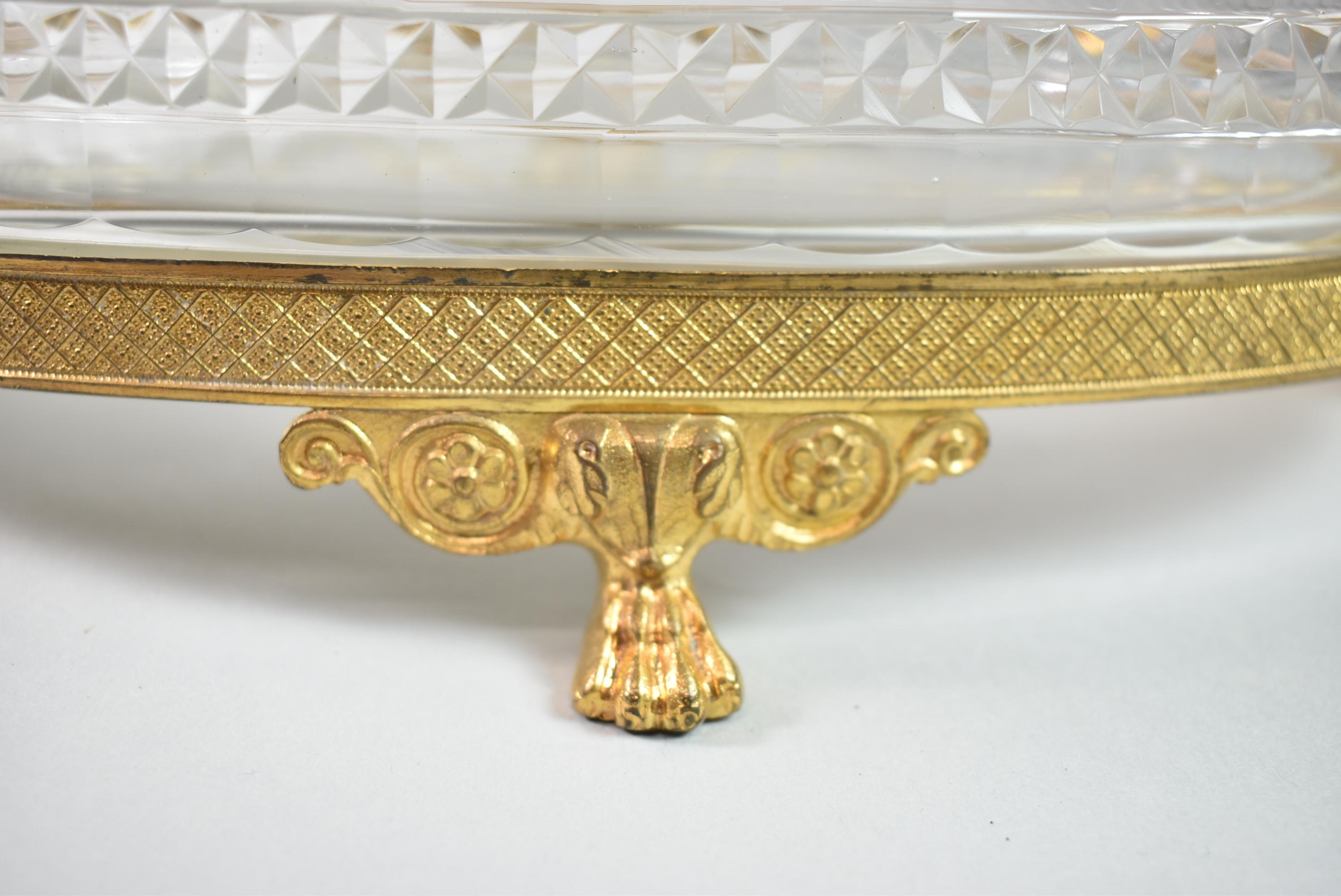 Gothic Austrian Gilt Bronze Crystal Centerpiece Oval Footed Bowl For Sale