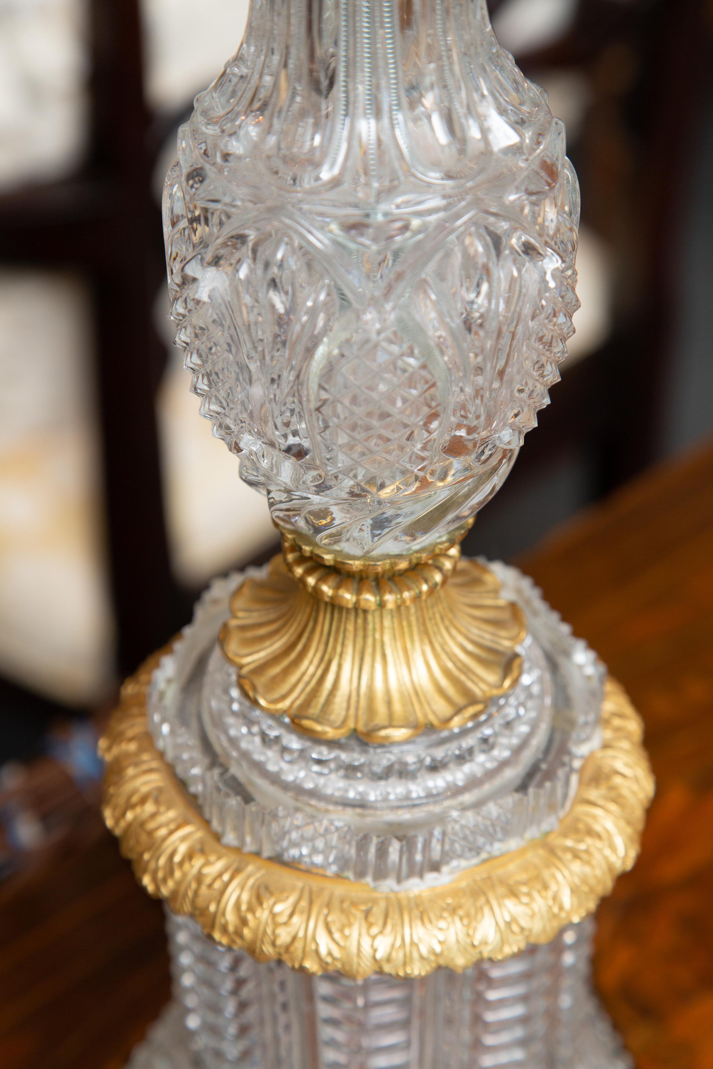 Austrian Gilt Bronze Cut Crystal Lamp In Good Condition For Sale In WEST PALM BEACH, FL