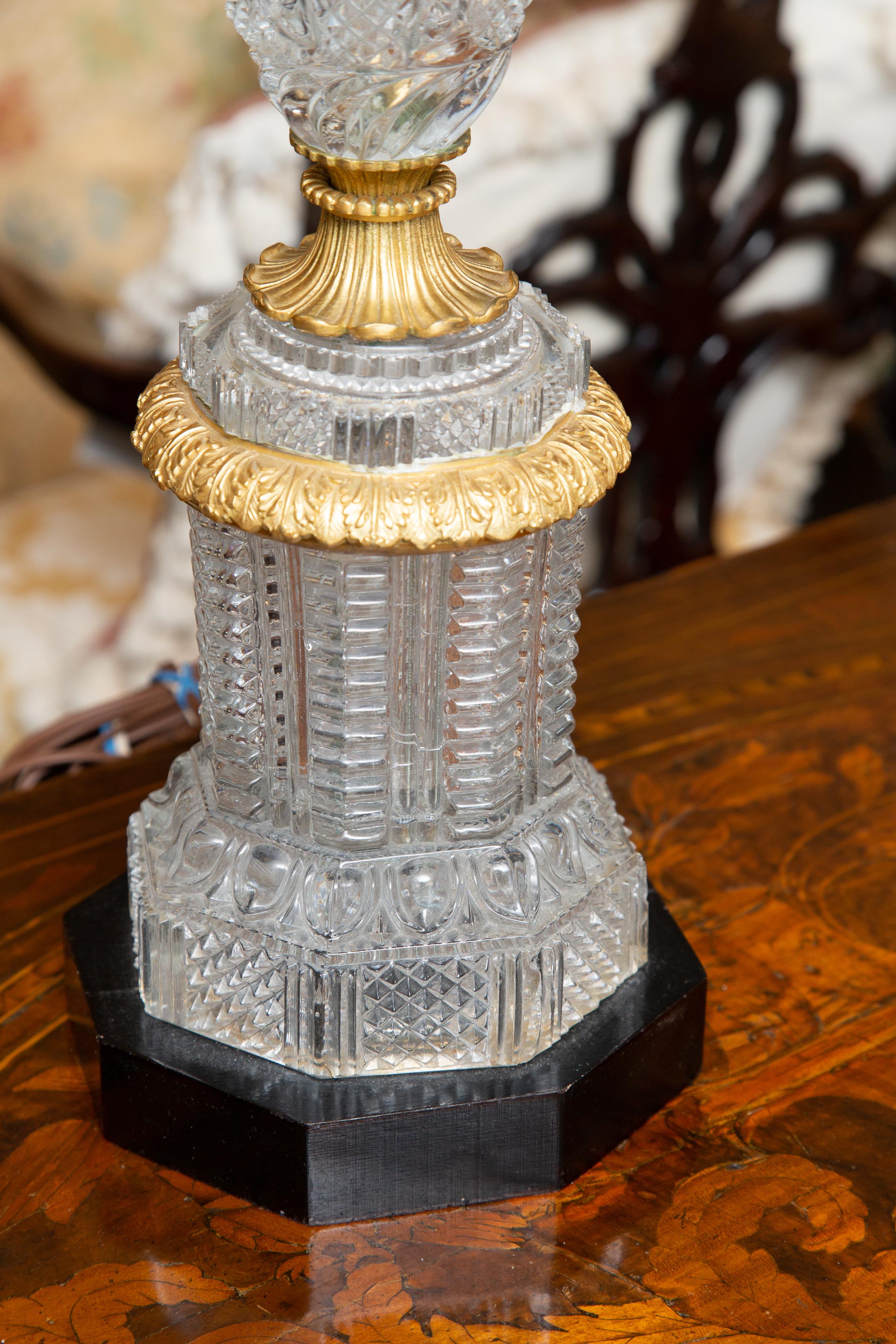 20th Century Austrian Gilt Bronze Cut Crystal Lamp For Sale