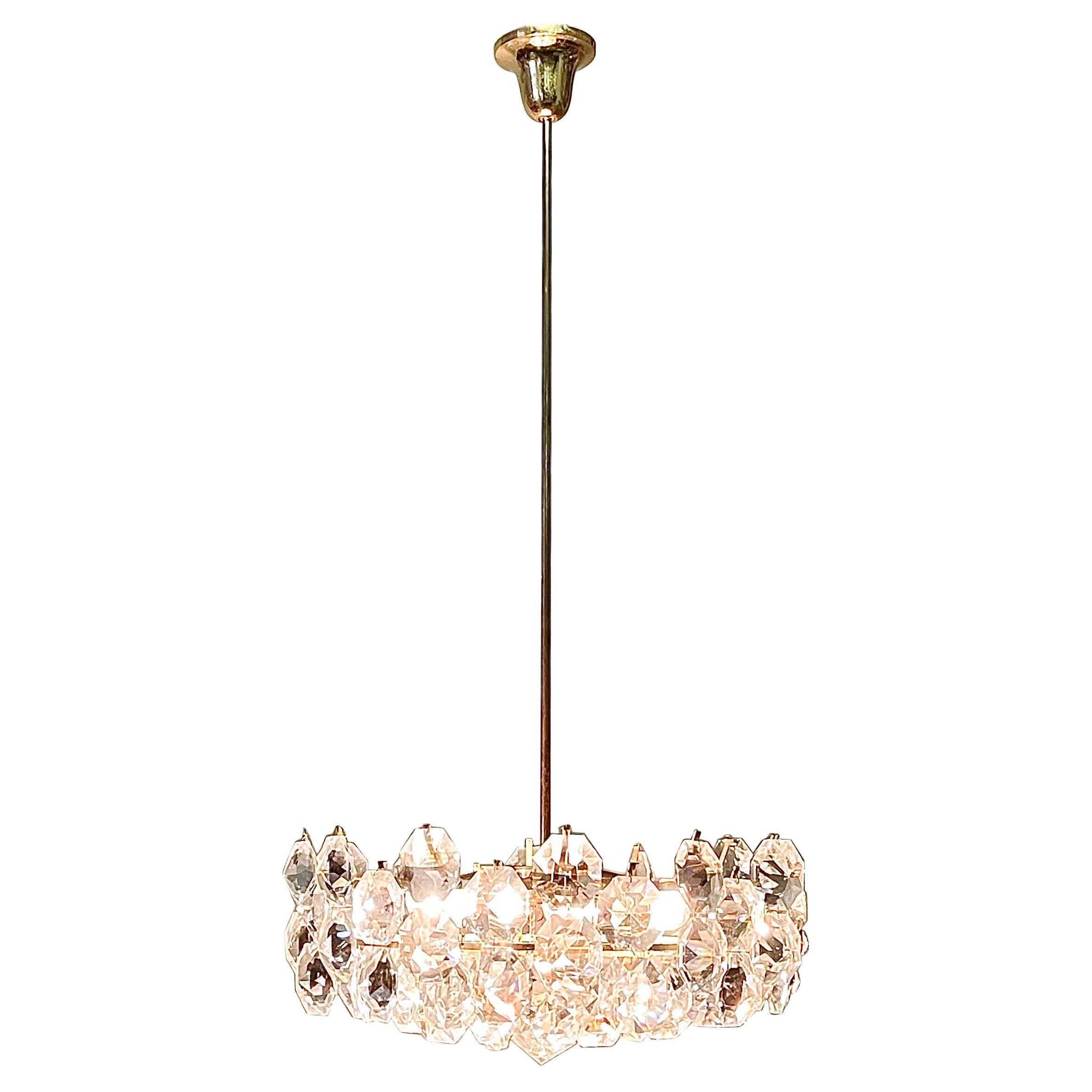 Lampadario austriaco in vetro e ottone dorato di Bakalowits, anni '60 circa in vendita