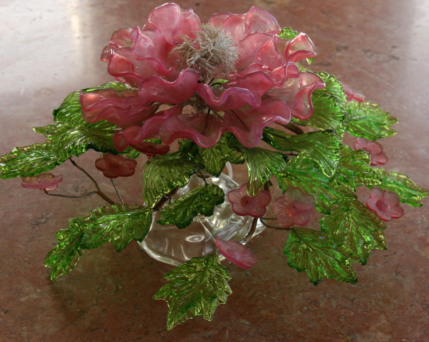 Art Glass Austrian Glass Leaves and Flowers Center Piece For Sale