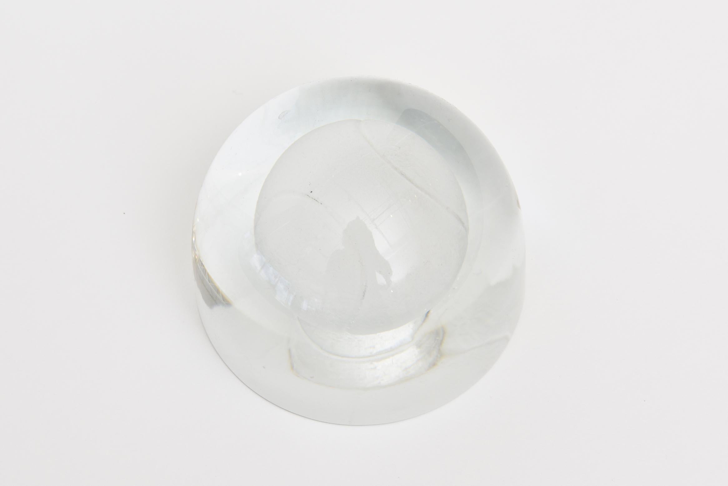 Mid-Century Modern Glass Embedded Tennis Ball Paperweight Sculpture Desk Accessory
