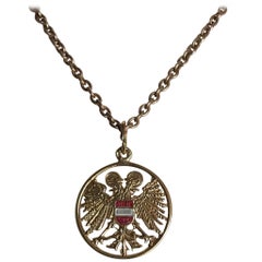 Austrian Gold and Enamel Habsburg Eagle Pendant, Early 20th Century