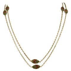 Austrian Gold and Enamel Long Chain Necklace Cherry Decoration Austrian 1910