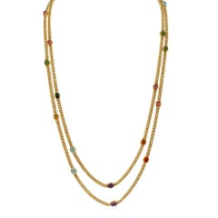 Austrian gold and multi-gem cabochon longuard chain necklace