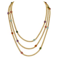 Austrian gold and multi-gem cabochon longuard chain necklace