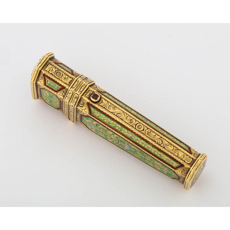 Austrian Gold, Enamel, and Jewel-Set Necessaire Etui Box Case, 19th ...