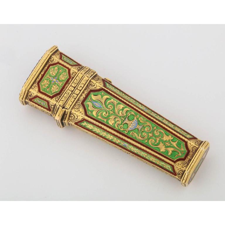 Austrian Gold, Enamel, and Jewel-Set Necessaire Etui Box Case, 19th Century In Good Condition In New York, NY