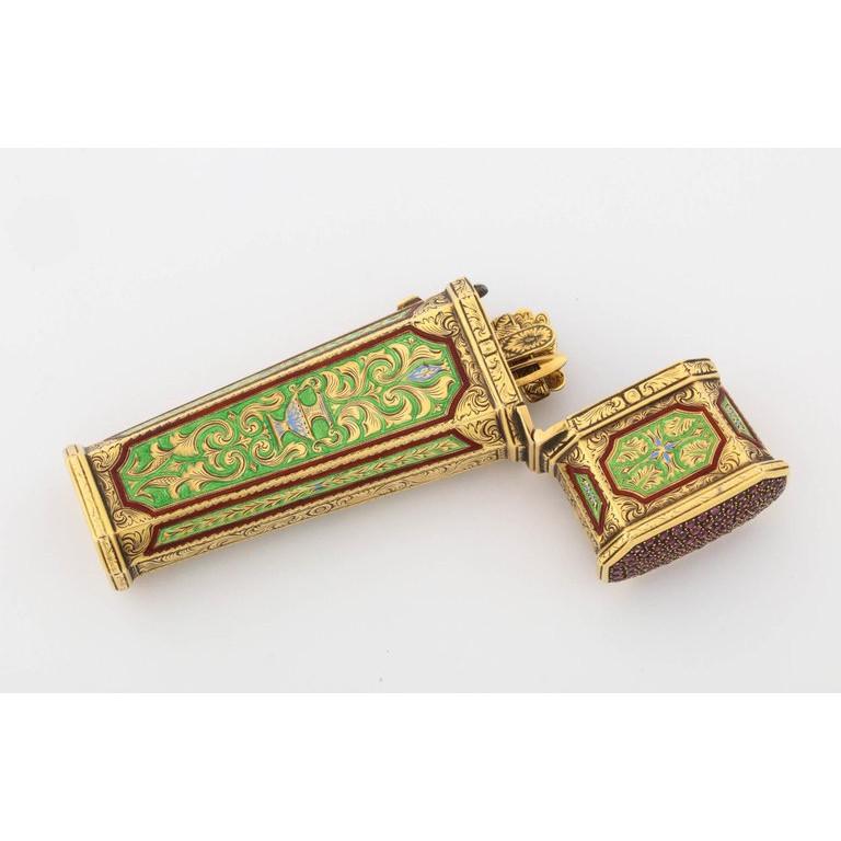 Women's or Men's Austrian Gold, Enamel, and Jewel-Set Necessaire Etui Box Case, 19th Century