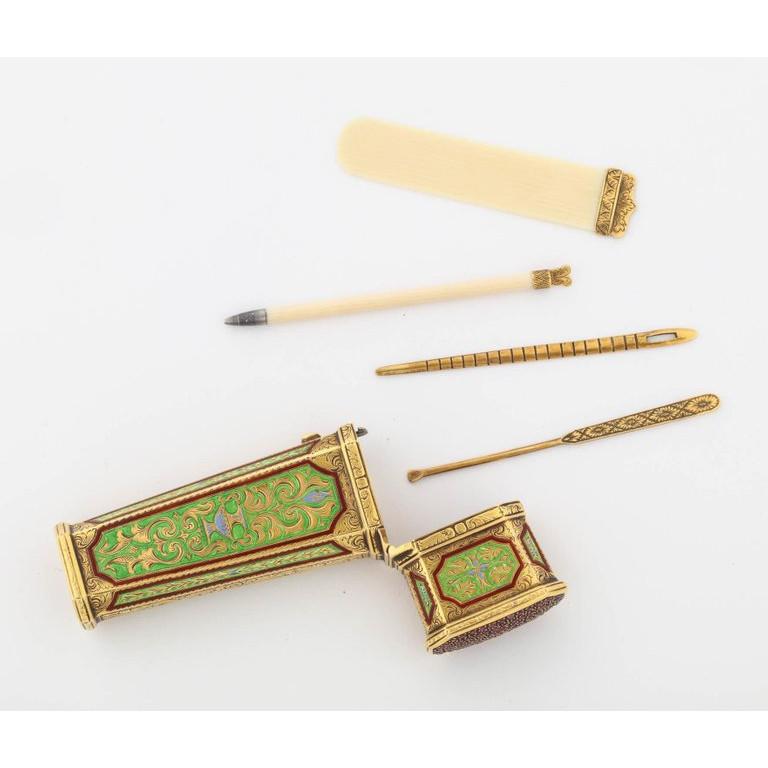 Austrian Gold, Enamel, and Jewel-Set Necessaire Etui Box Case, 19th ...