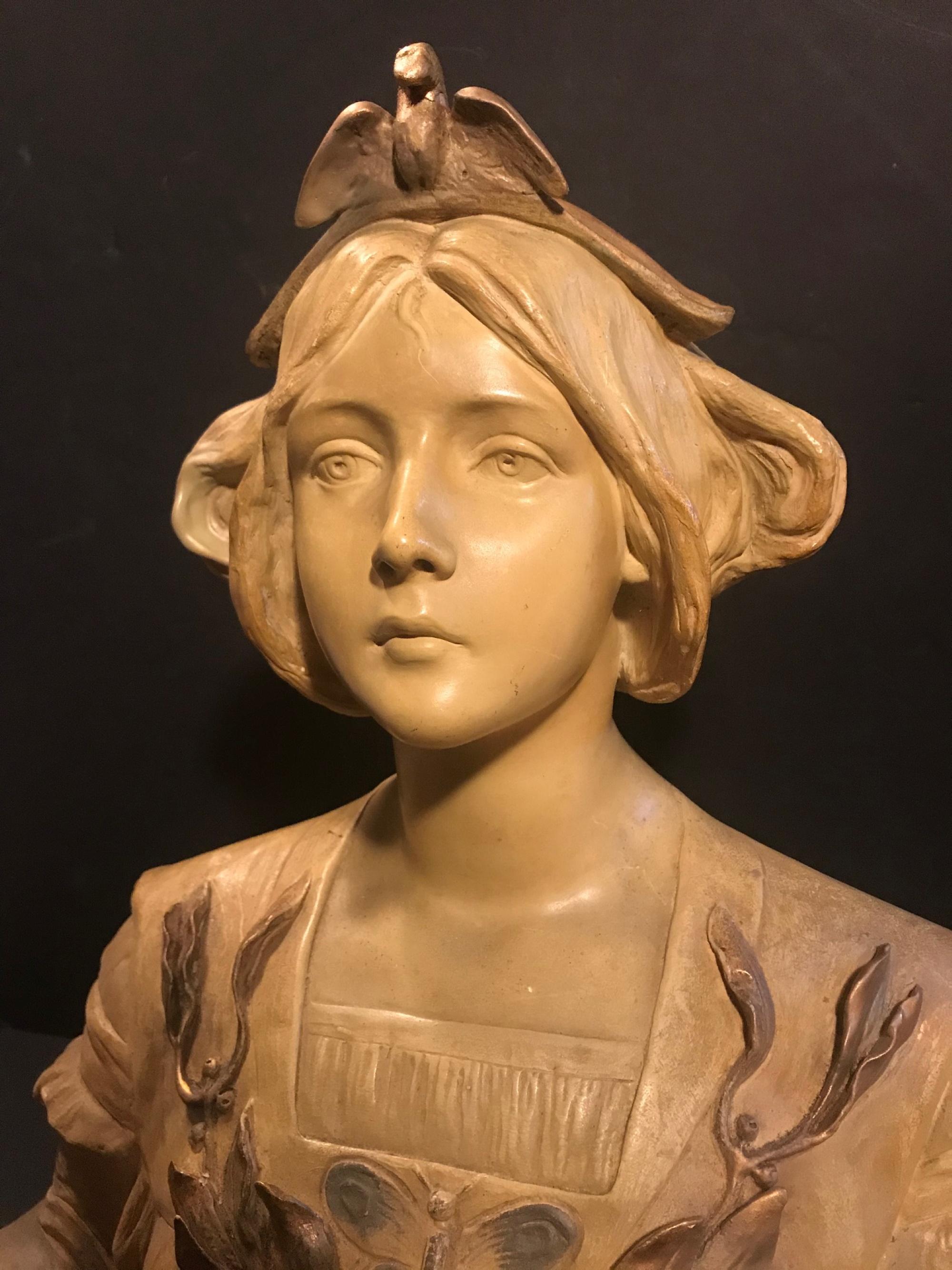 Art Nouveau Austrian Goldscheider Terracotta Bust of Lorely, circa 1900