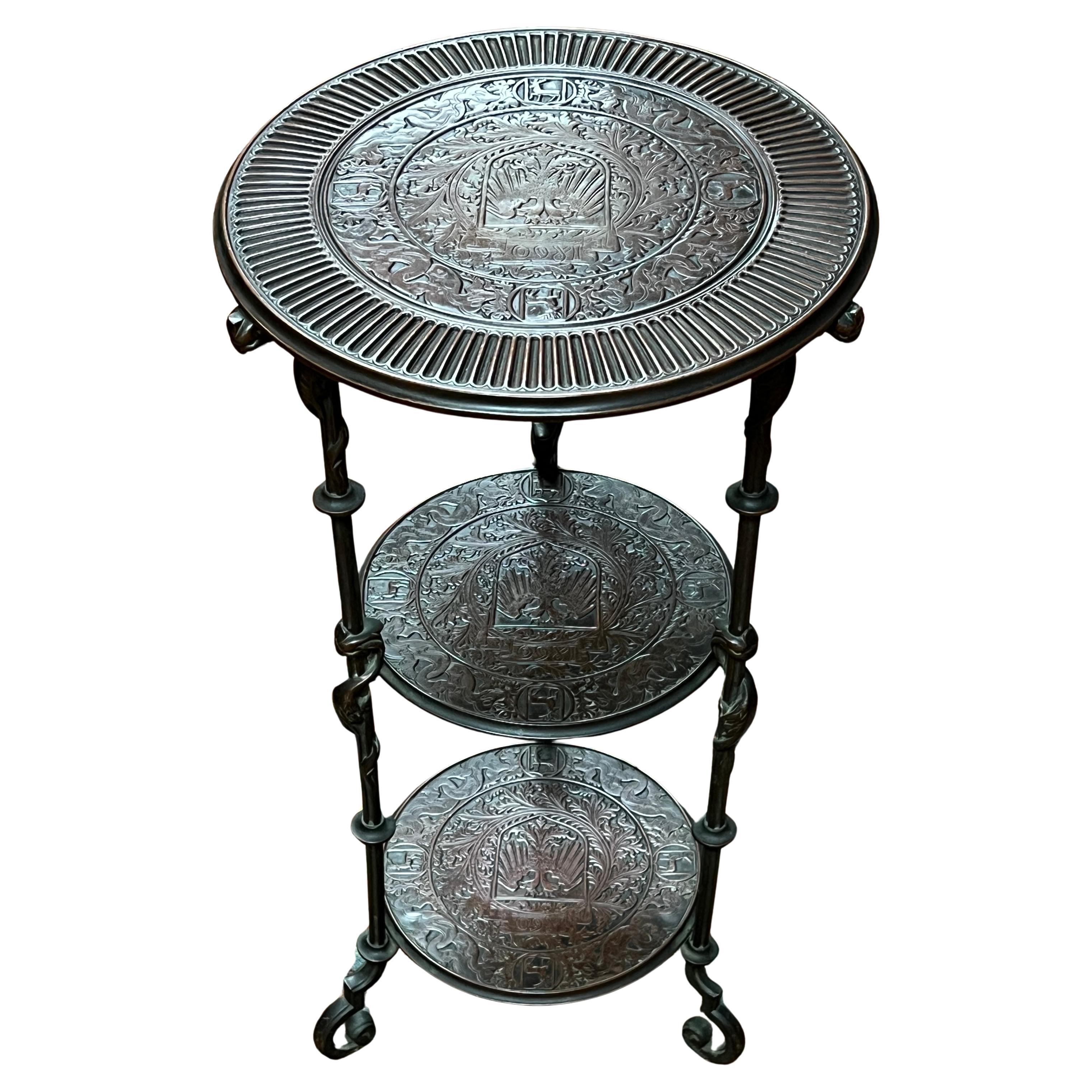 Austrian Gothic Revival Patinated Bronze Plant Stand / Side Table by Tiffany