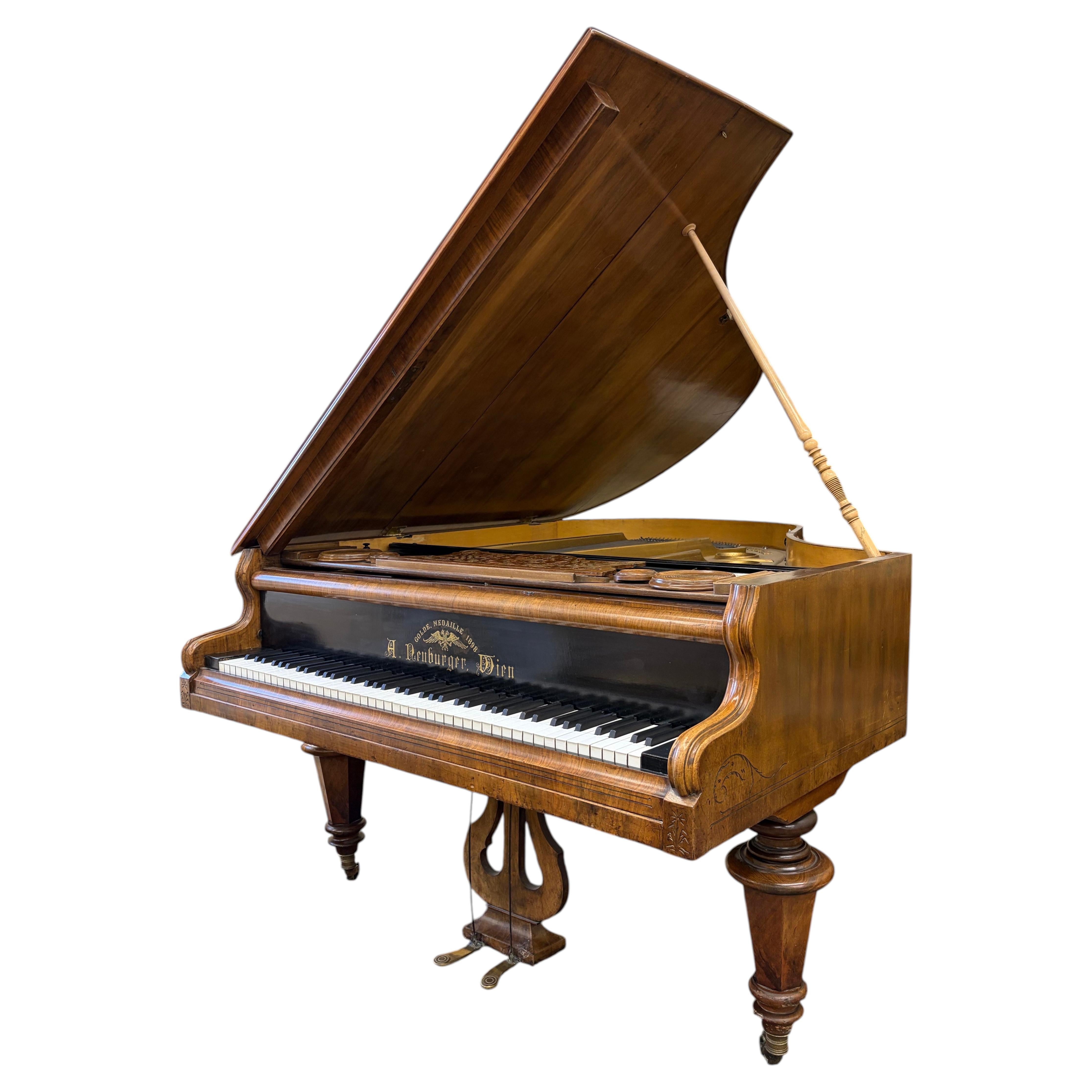 Austrian Grand Piano by A. Neuburger, Walnut, Circa 1898 For Sale