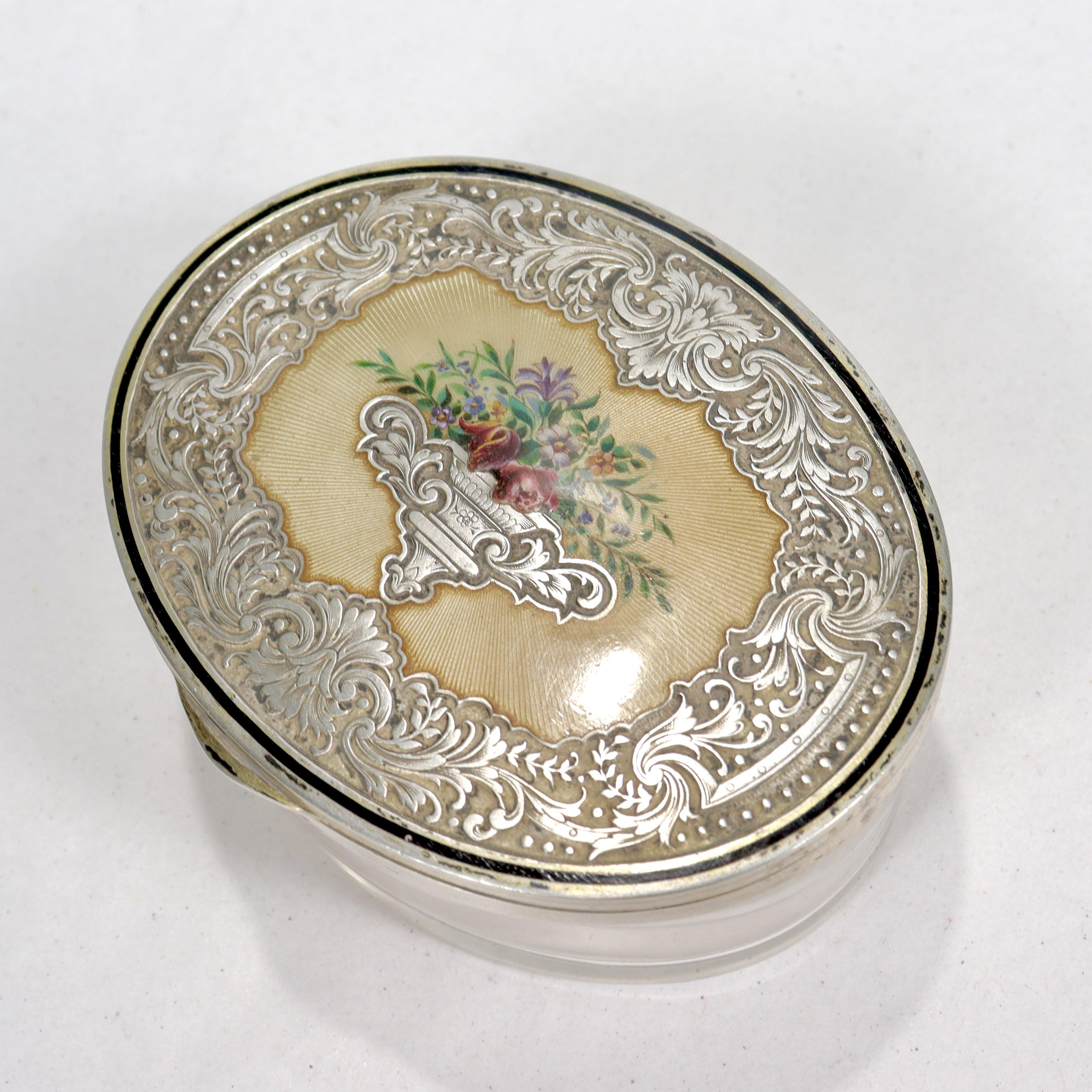 Austrian Guilloche Enamel Silver & Glass Table or Dresser Box For Sale 3