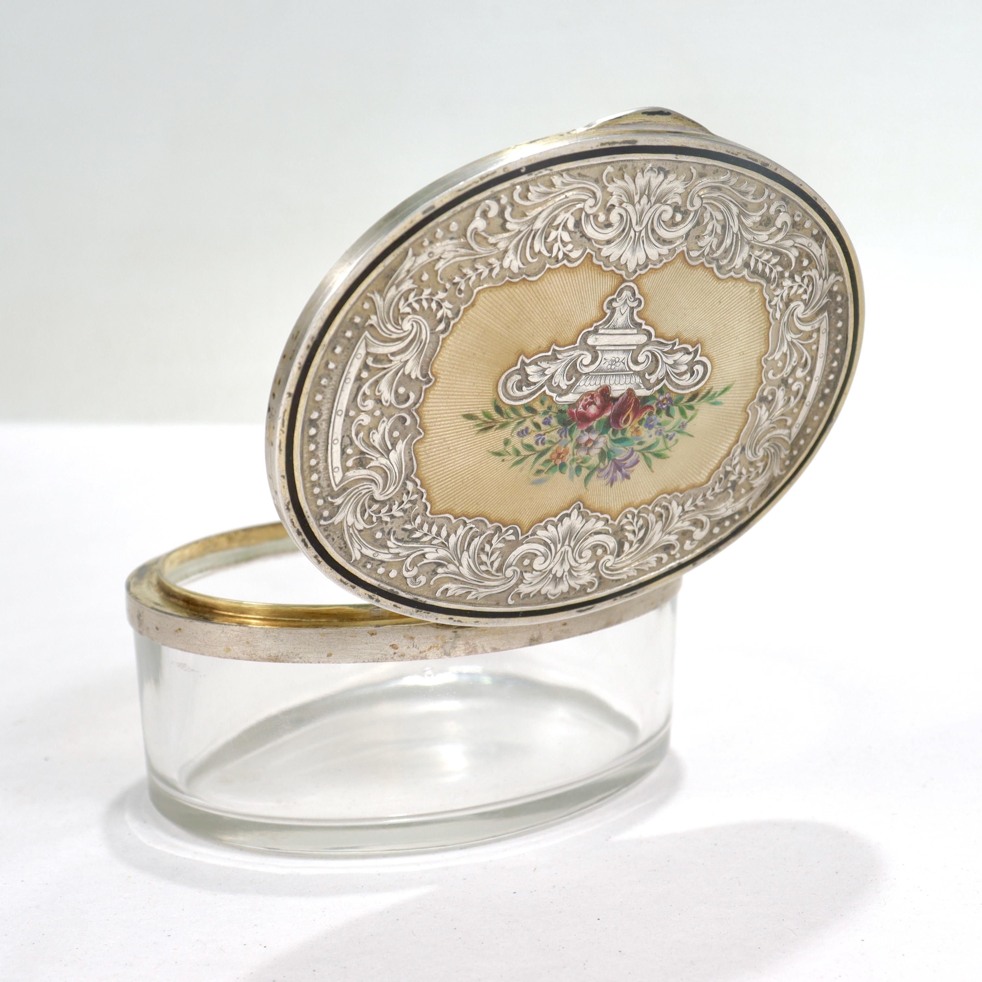 Austrian Guilloche Enamel Silver & Glass Table or Dresser Box For Sale 6