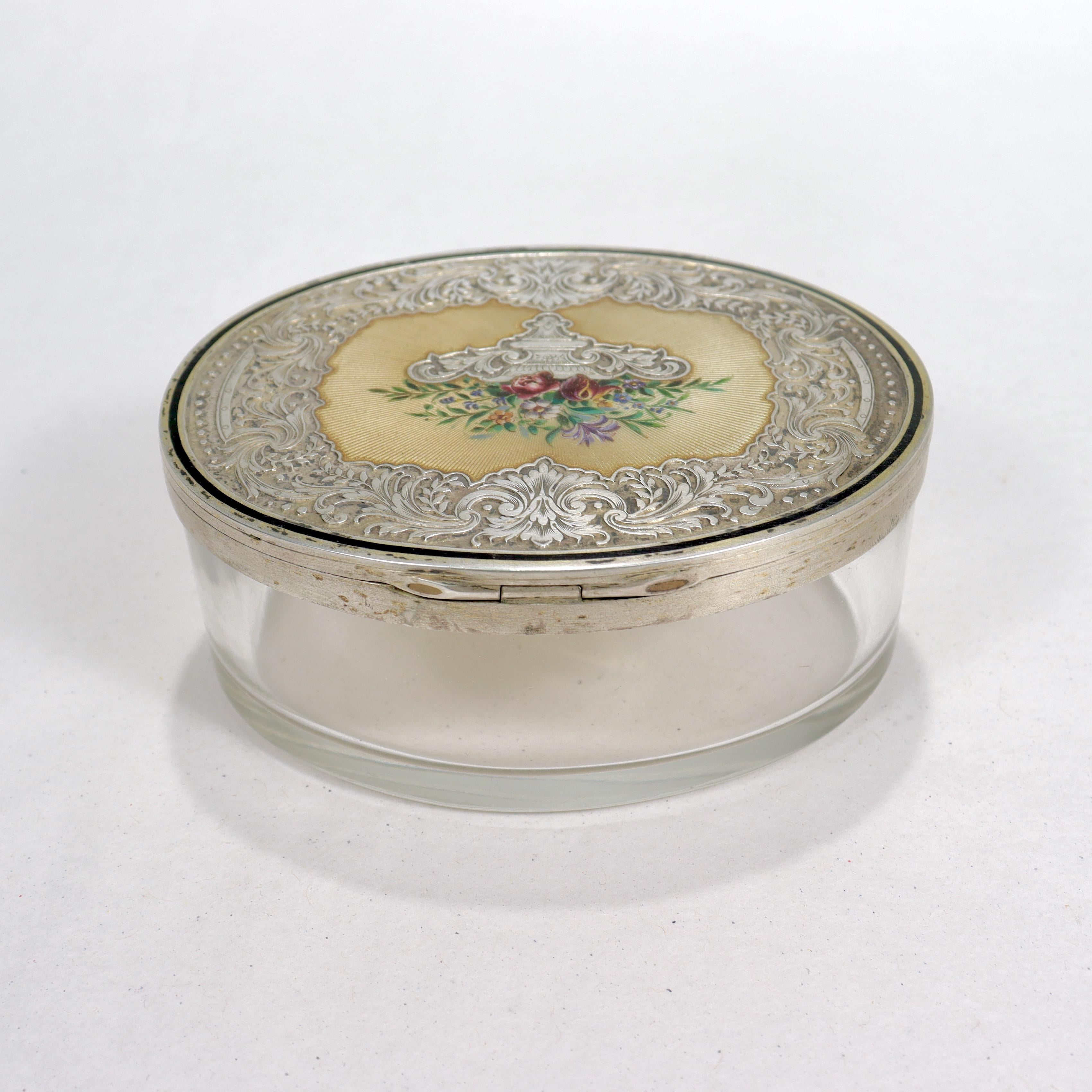 Austrian Guilloche Enamel Silver & Glass Table or Dresser Box In Good Condition For Sale In Philadelphia, PA