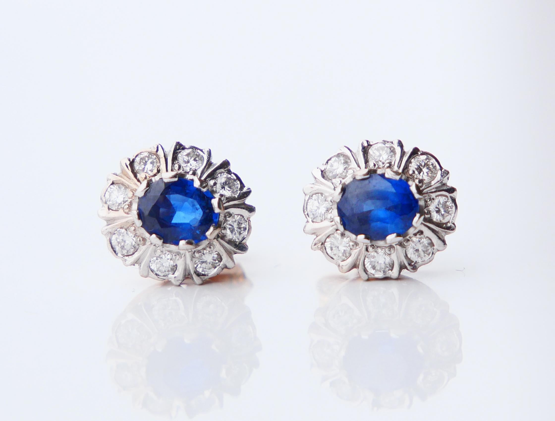 Austrian Halo Earrings 1.5ctw Sapphires 0.6ctw Diamonds solid 14K/18KGold /3.2gr For Sale 5