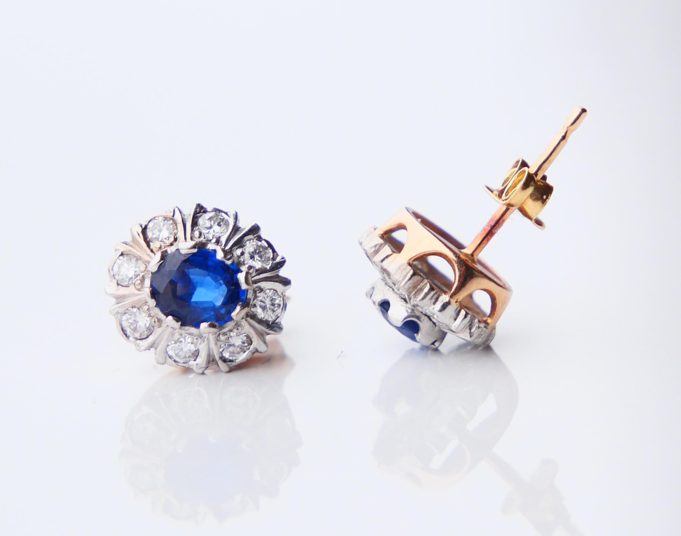 Austrian Halo Earrings 1.5ctw Sapphires 0.6ctw Diamonds solid 14K/18KGold /3.2gr For Sale 6