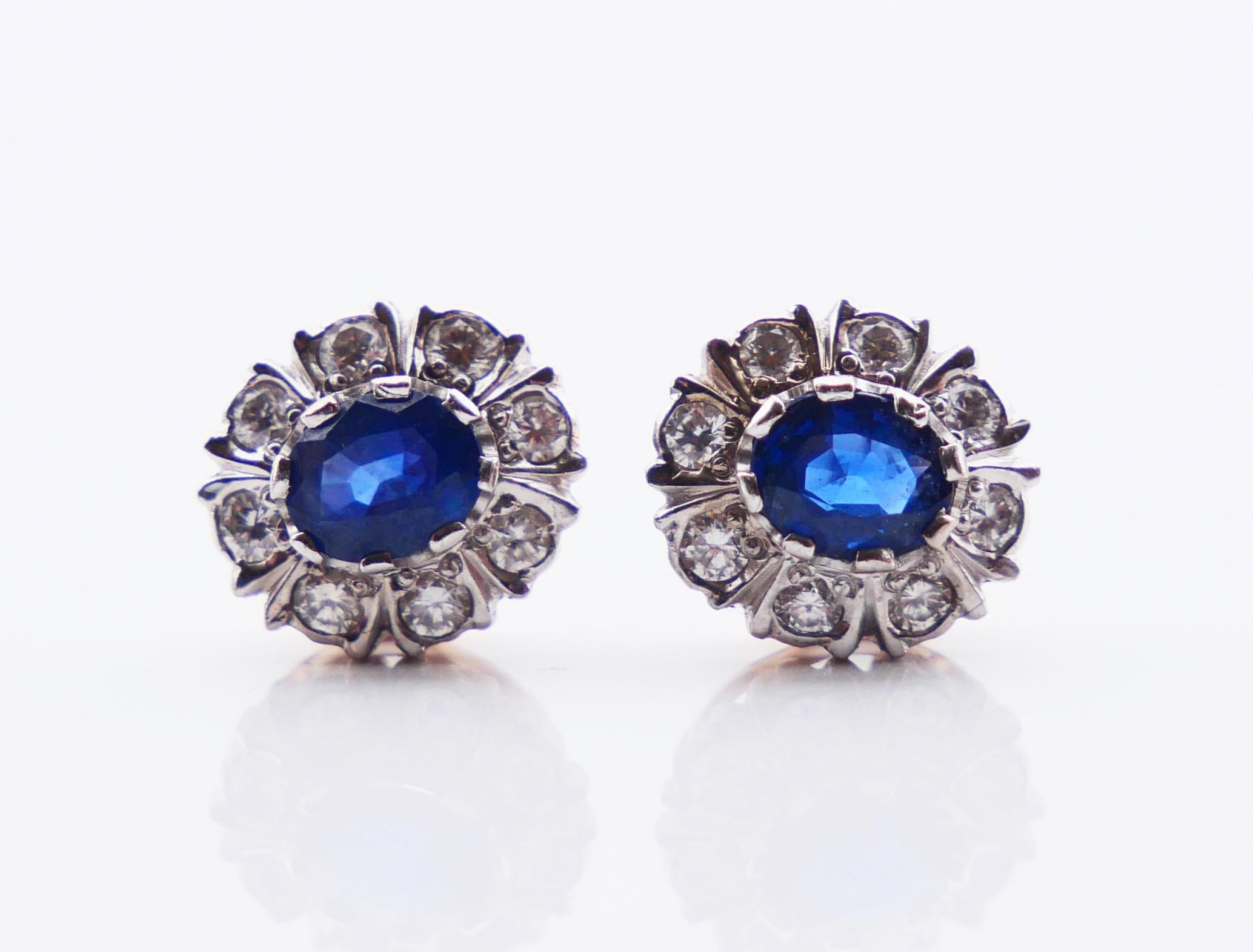 Austrian Halo Earrings 1.5ctw Sapphires 0.6ctw Diamonds solid 14K/18KGold /3.2gr For Sale 7