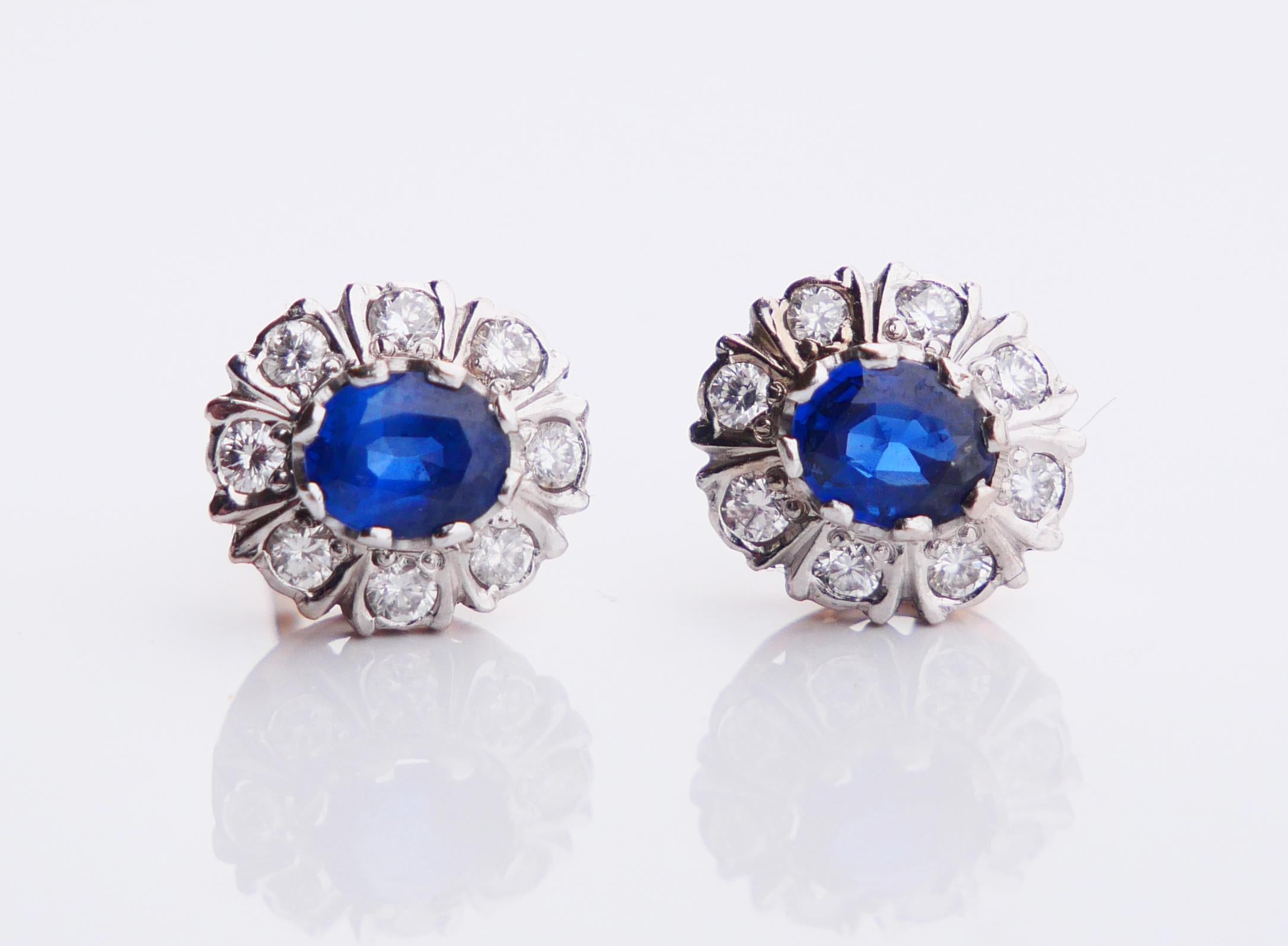 Austrian Halo Earrings 1.5ctw Sapphires 0.6ctw Diamonds solid 14K/18KGold /3.2gr For Sale 9