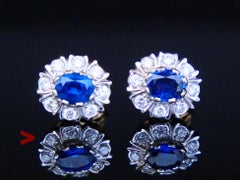 Austrian Halo Earrings 1.5ctw Sapphires 0.6ctw Diamonds solid 14K/18KGold /3.2gr