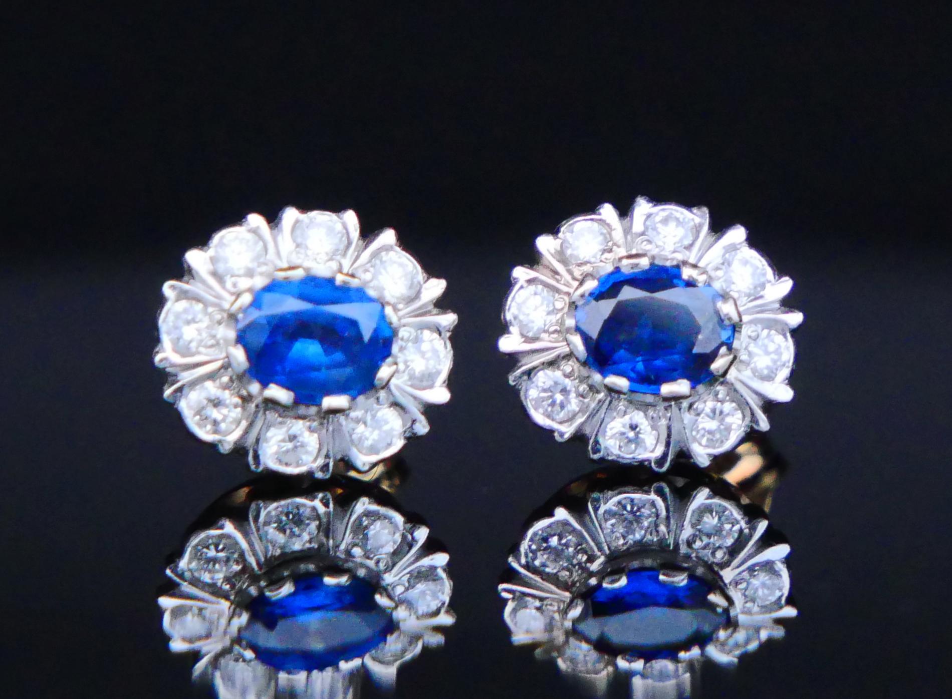 Oval Cut Austrian Halo Earrings 1.5ctw Sapphires 0.6ctw Diamonds solid 14K/18KGold /3.2gr For Sale