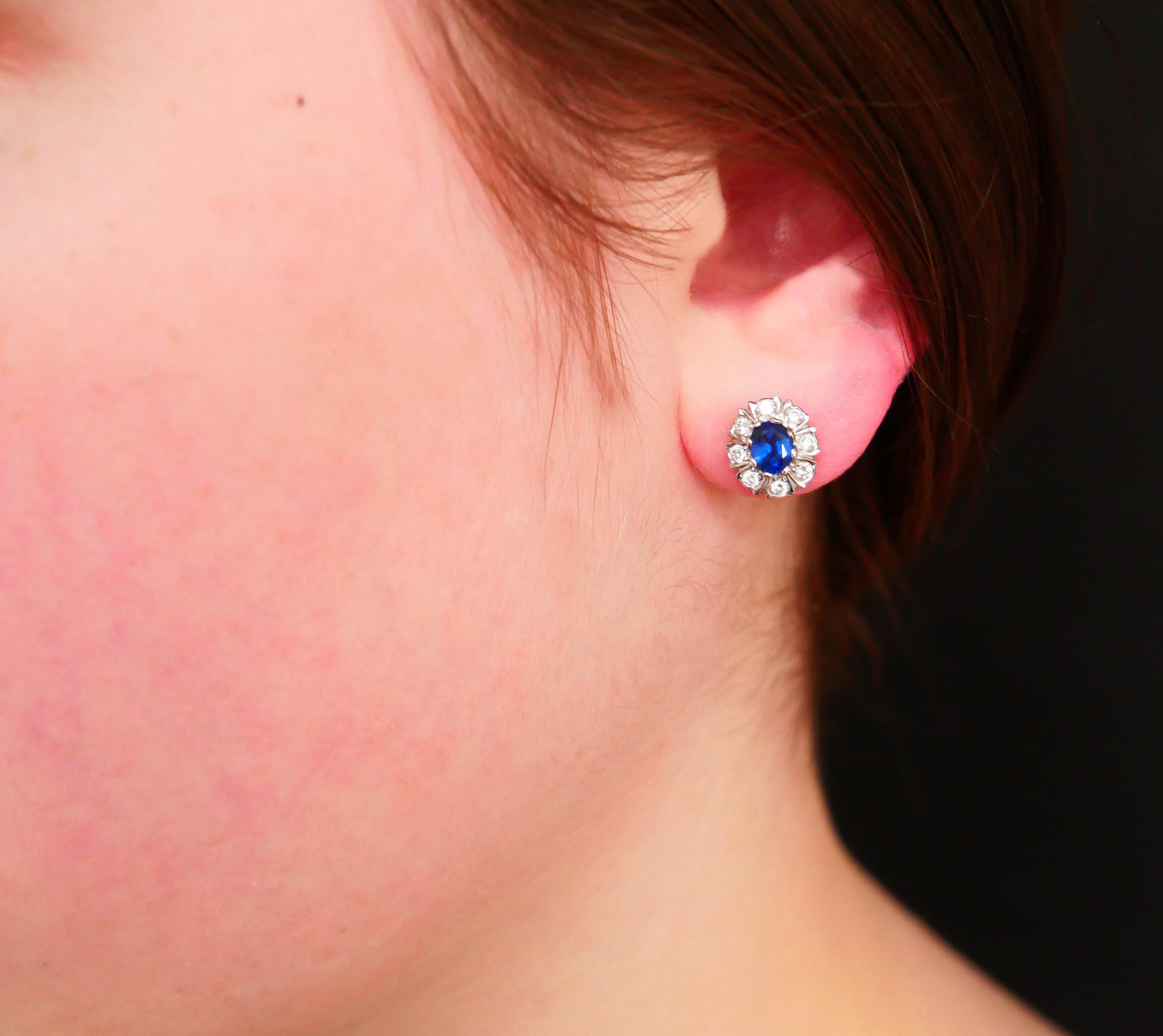 Women's Austrian Halo Earrings 1.5ctw Sapphires 0.6ctw Diamonds solid 14K/18KGold /3.2gr For Sale