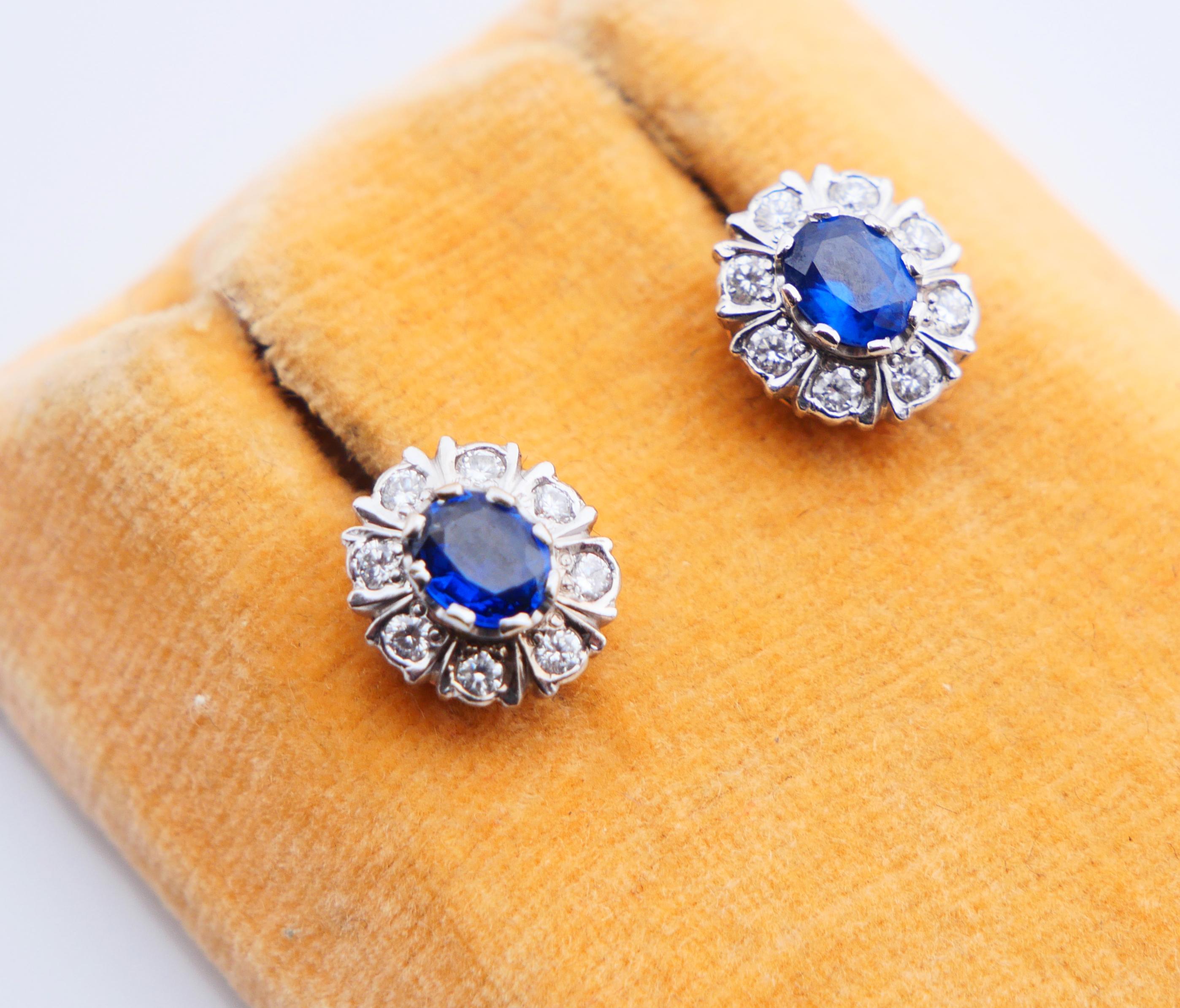 Austrian Halo Earrings 1.5ctw Sapphires 0.6ctw Diamonds solid 14K/18KGold /3.2gr For Sale 2