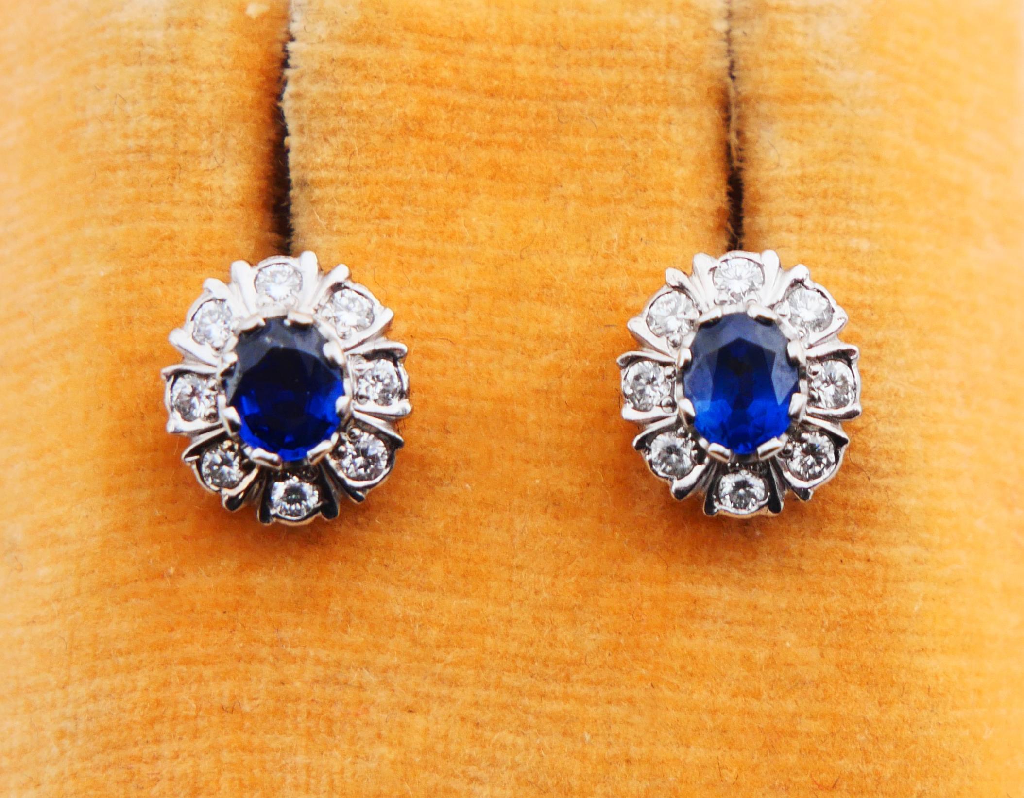 Austrian Halo Earrings 1.5ctw Sapphires 0.6ctw Diamonds solid 14K/18KGold /3.2gr For Sale 4