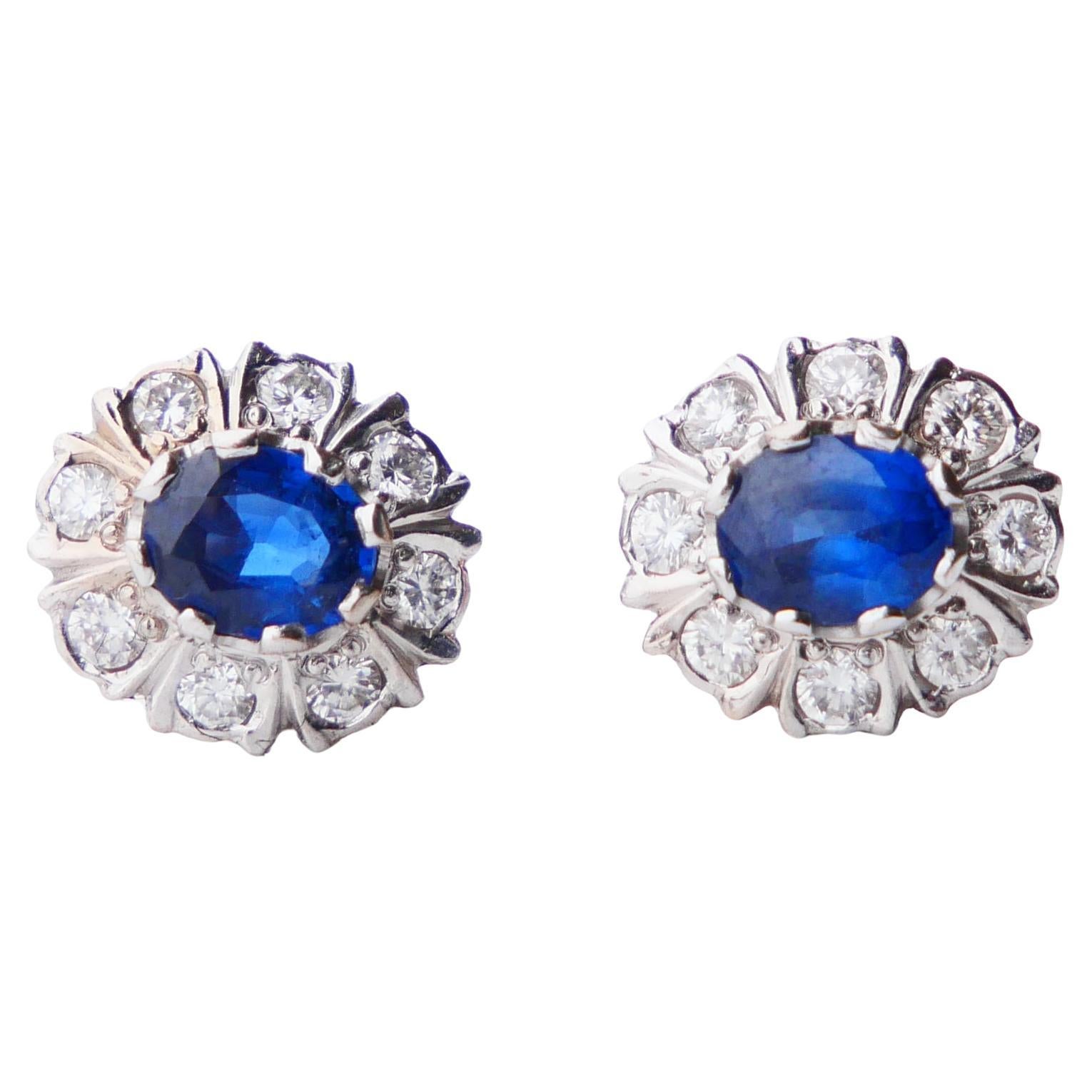 Austrian Halo Earrings 1.5ctw Sapphires 0.6ctw Diamonds solid 14K/18KGold /3.2gr