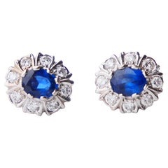 Österreichische Halo-Ohrringe 1,5ctw Saphire 0.6ctw Diamanten massive 14K/18K Gold /3.2gr