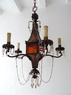 Austrian Hand Painted Floral Crystal Murano Drops Rare Chandelier, circa 1890