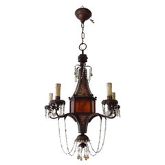 Austrian Hand Painted Floral Crystal Murano Drops Rare Chandelier, circa 1890
