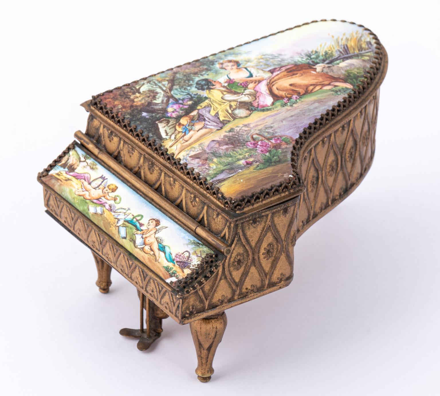 Enameled Austrian Hand Painted Music Box