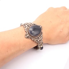 AUSTRIAN HUNGARIAN 1880 Victorian Bracelet In Sterling Silver With Onyxes