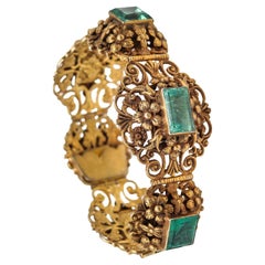 Austrian Hungarian 1900 Bracelet 18kt Gilded Sterling with 24.42 Ctw in Emeralds