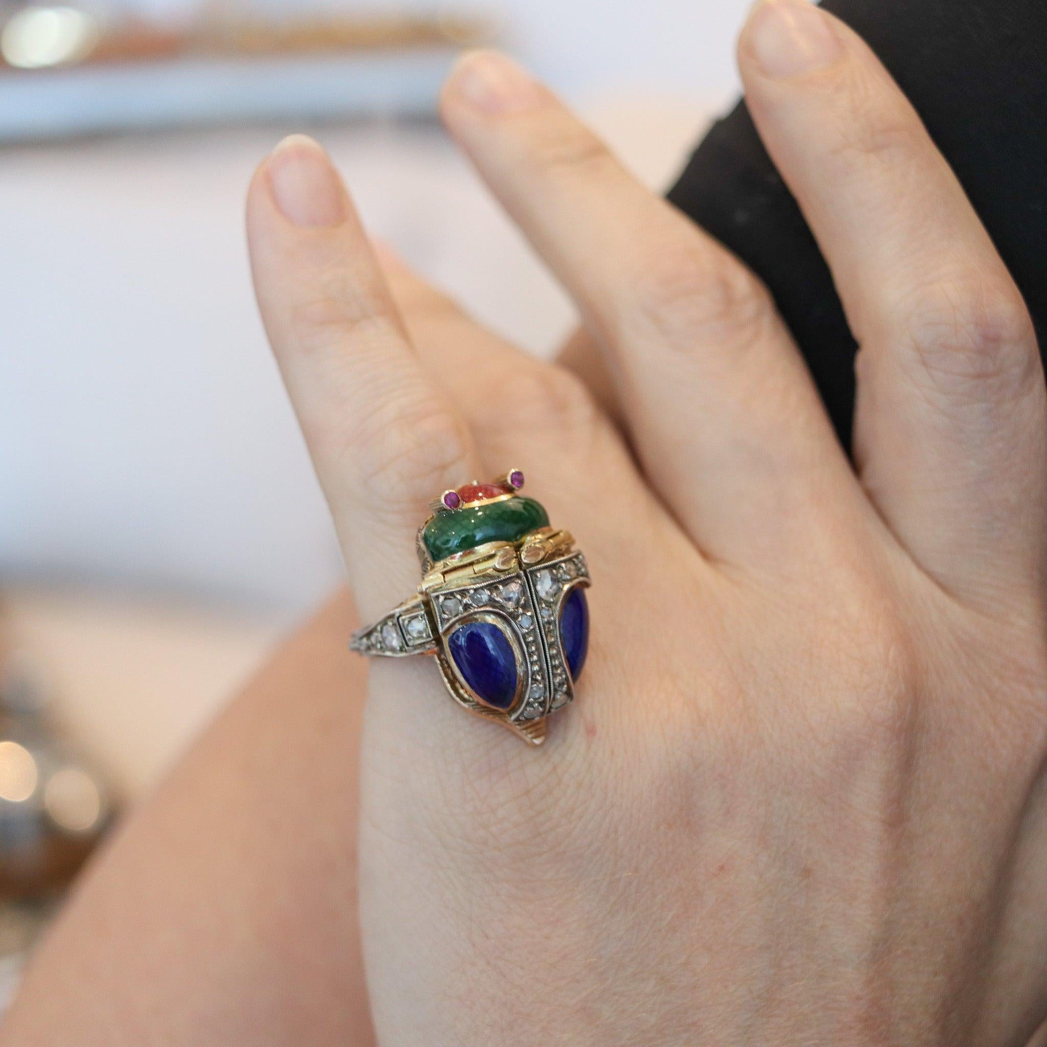 A rare Austrian-Hungarian watch ring.

This is an extremely rare and unusual clock-ring, created in the early 20th century during the Austrian-Hungarian empire period, circa 1915. The ring has been carefully crafted in solid yellow gold of 18 karats