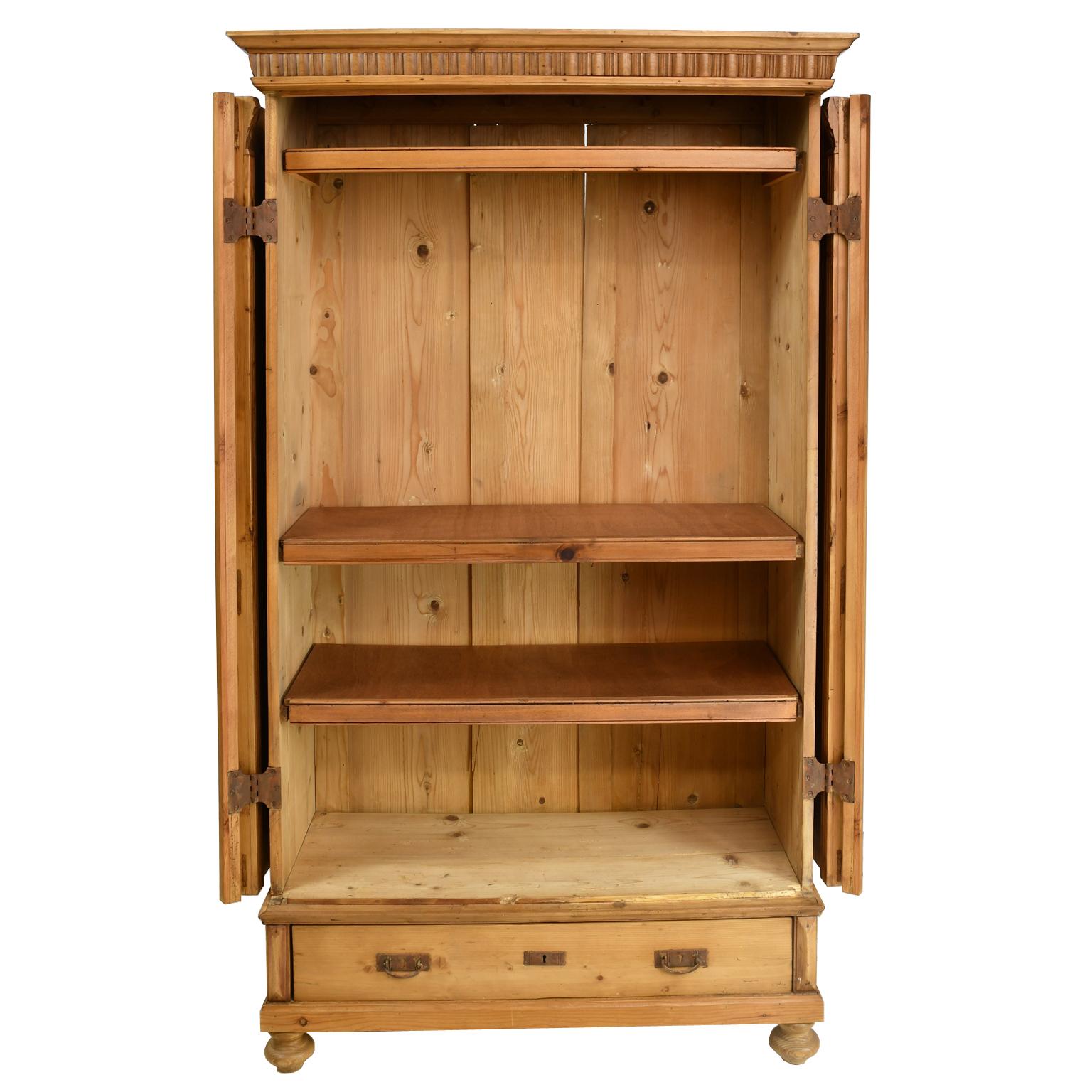 Austrian/ Hungarian Rustic Pine Armoire, circa 1840 with Parliament Hinges In Good Condition In Miami, FL