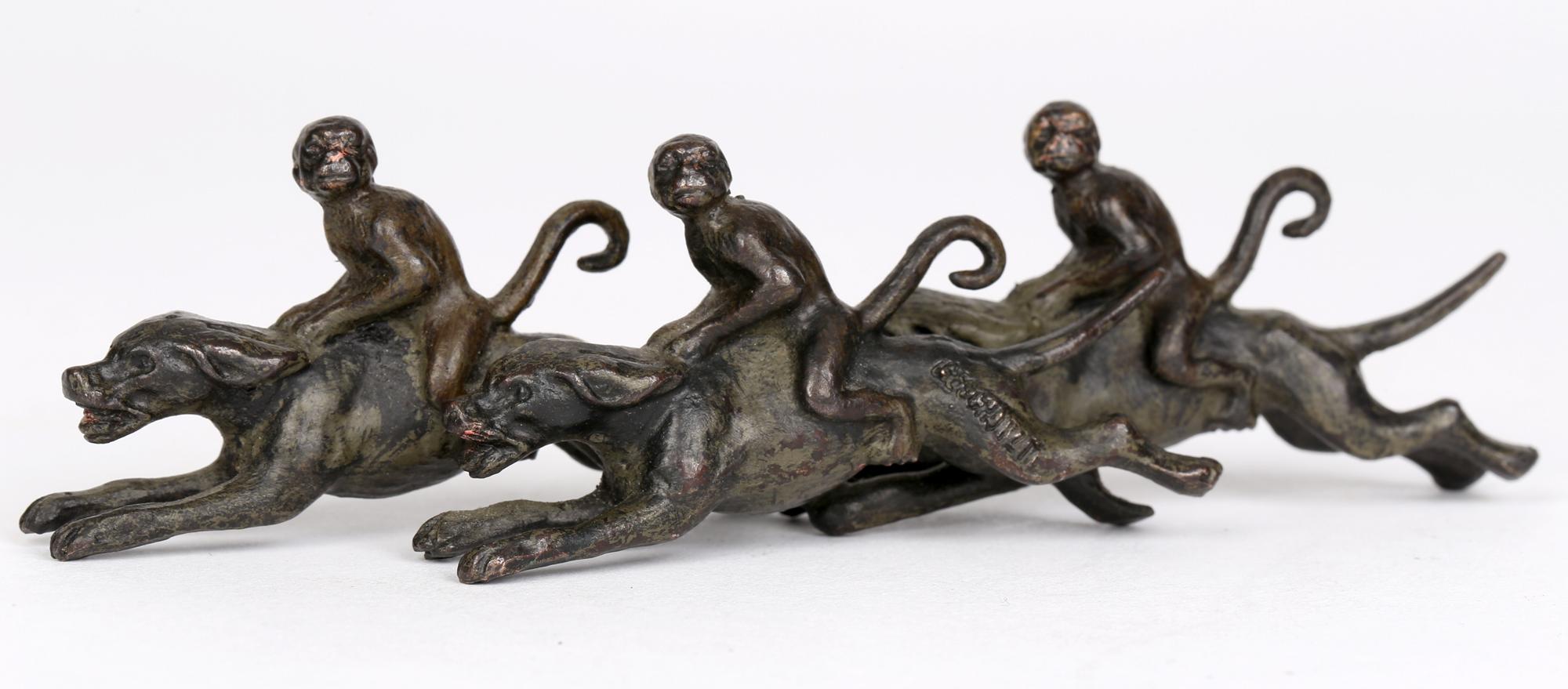 Austrian in the Manner of Bergman Cold Painted Bronze Moneys Riding on Dogs For Sale 2