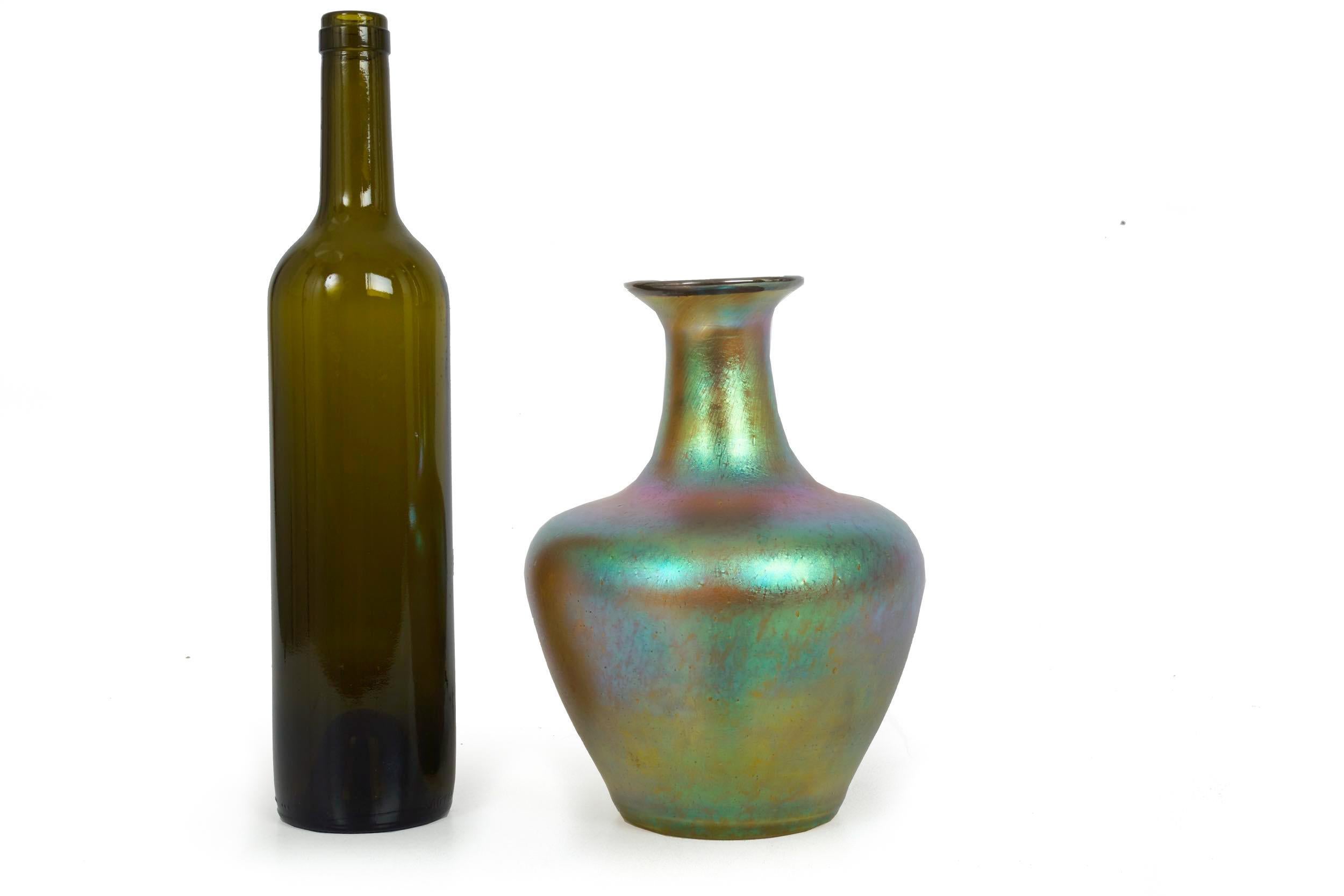 Austrian Iridescent Glass Loetz att. Vase w/ Silver Overlay by La Pierre c. 1900 For Sale 1