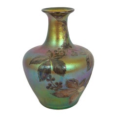 Austrian Iridescent Glass Loetz att. Vase w/ Silver Overlay by La Pierre c. 1900