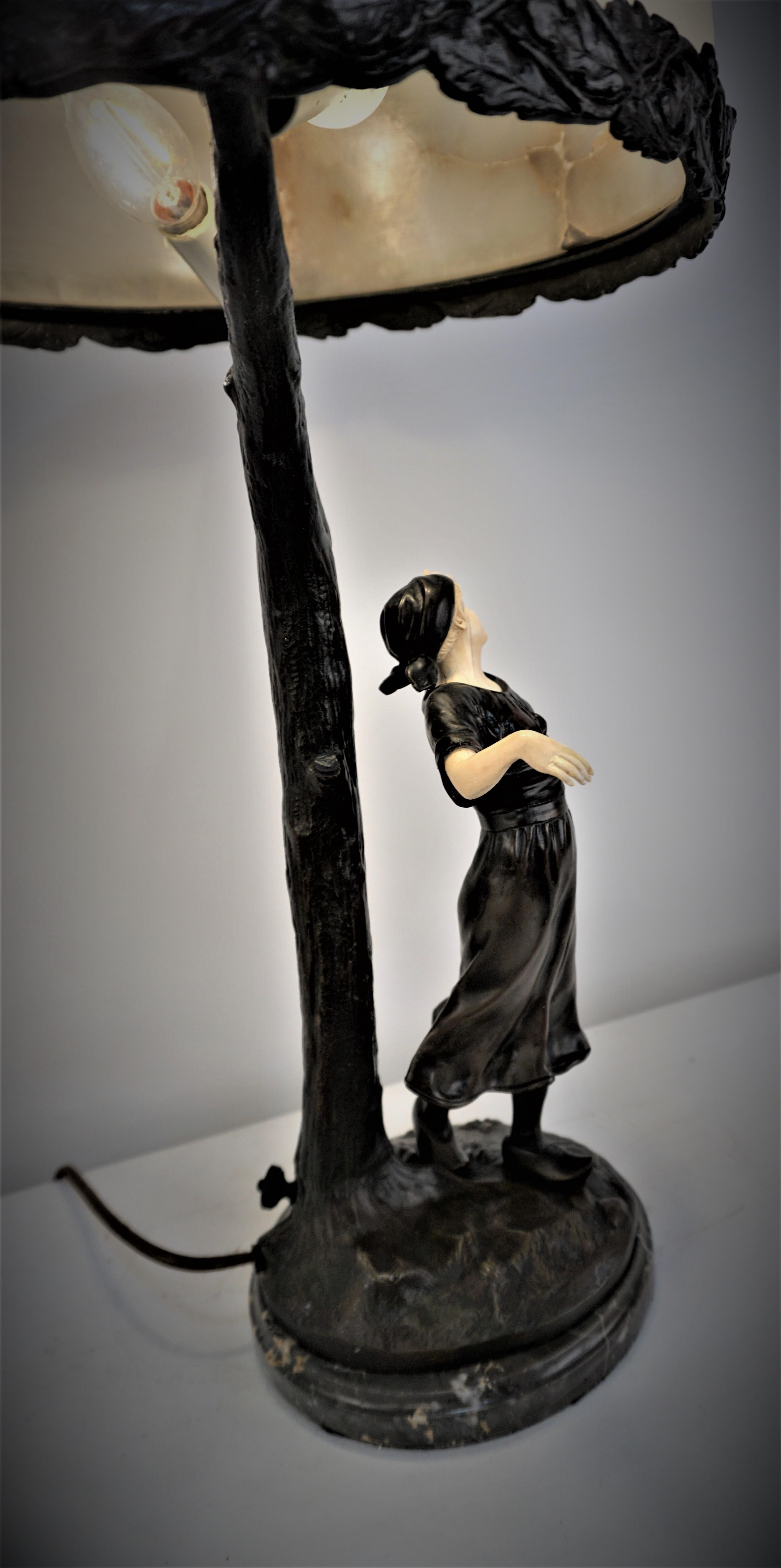 Austrian Ivory & Bronze Sculpture Table Lamp For Sale 7