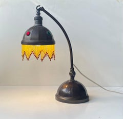 Austrian Jugend Style Table Lamp in Copper & Glass Beads, 1910s