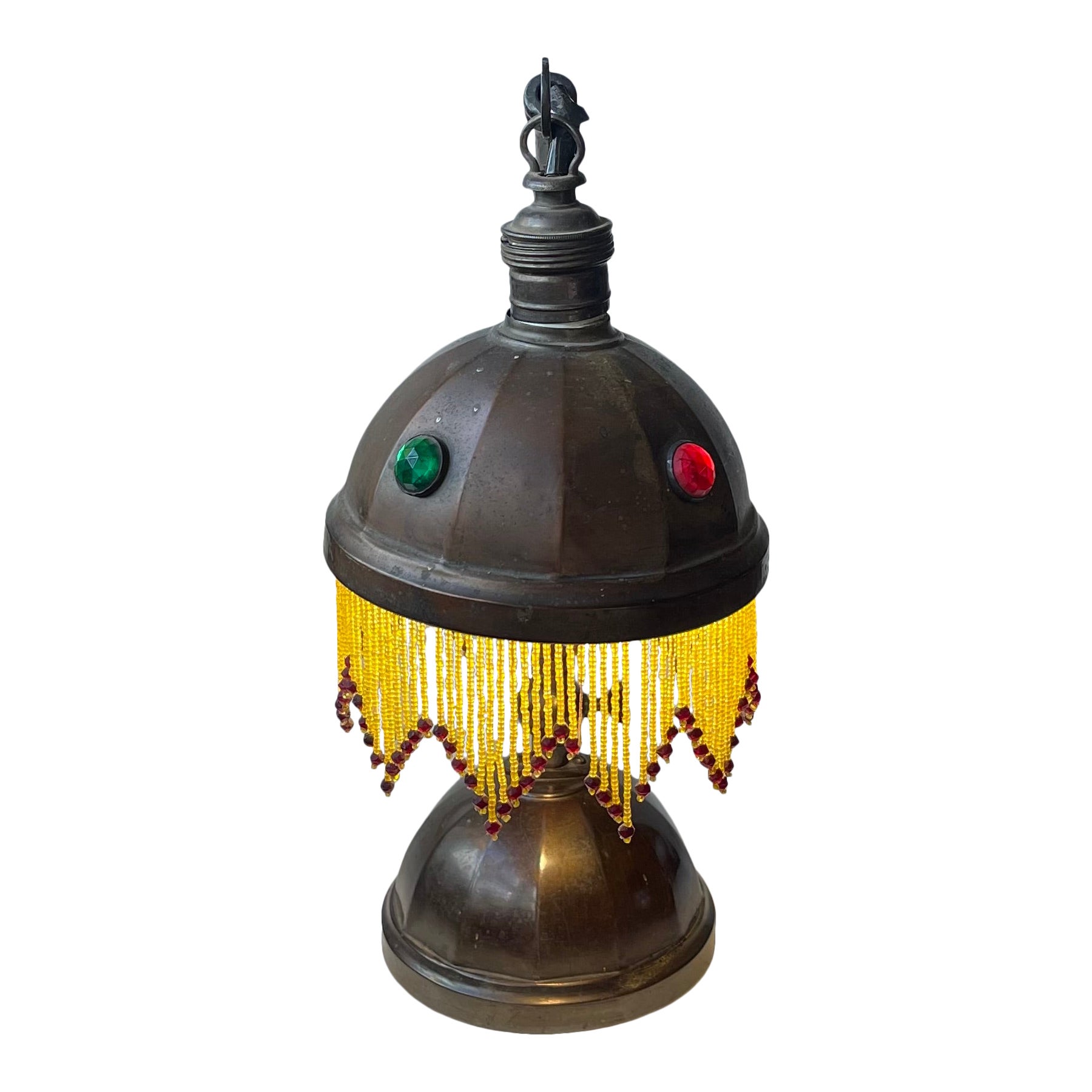 Austrian Jugend Style Table Lamp in Copper & Glass Beads, 1910s For Sale
