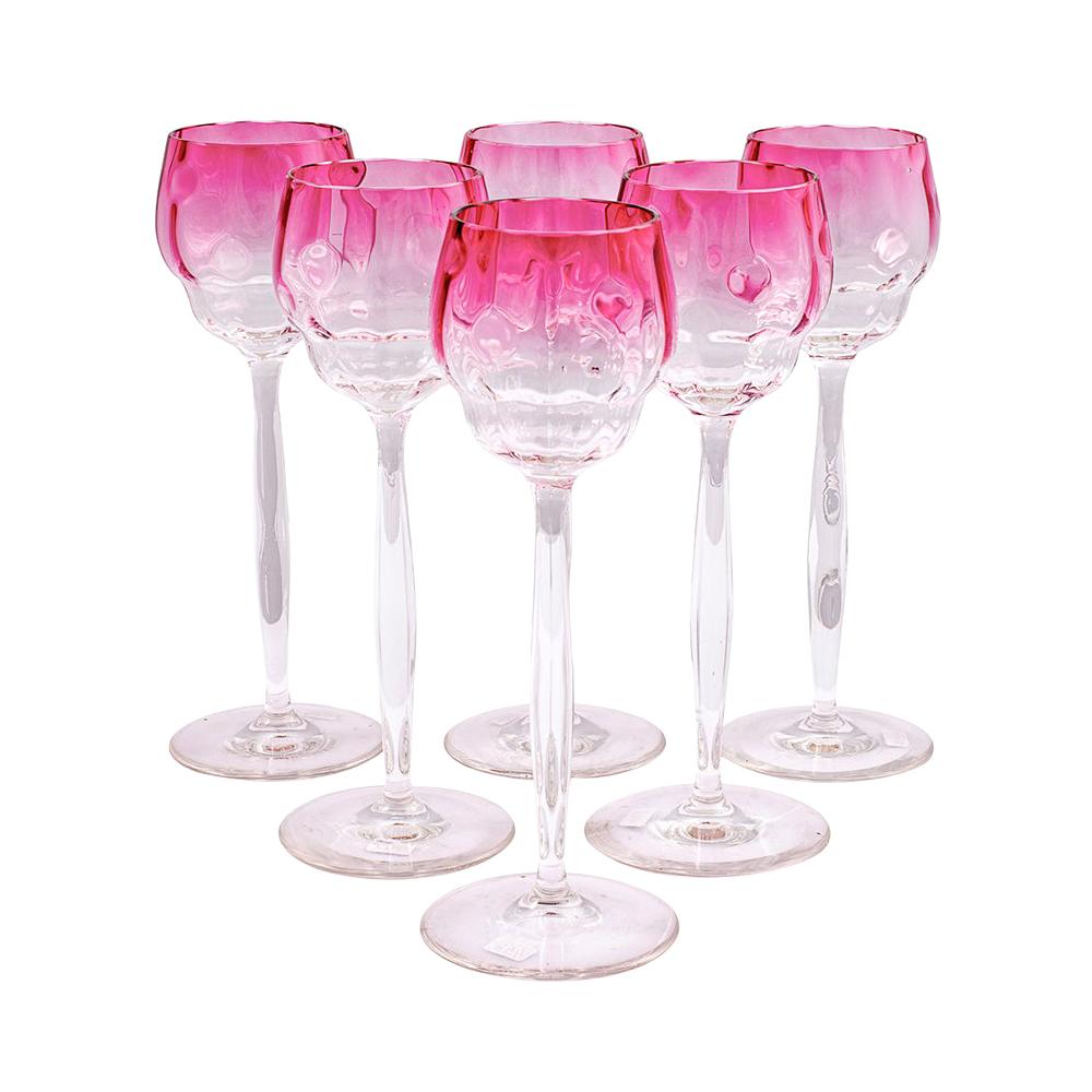 Austrian Jugendstil 6 Glasses Set Koloman Moser Johann Meyr's Neffe circa 1901 For Sale