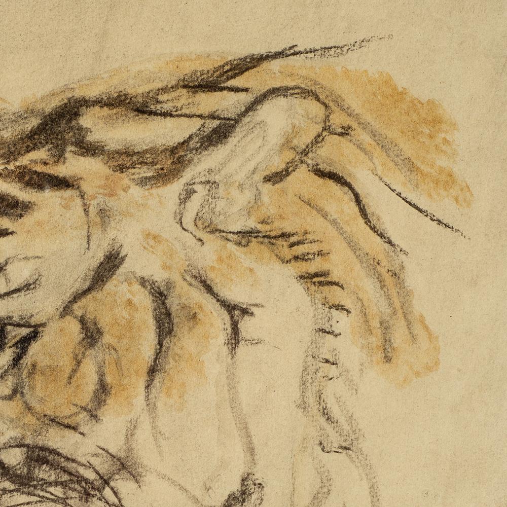 Mid-20th Century Austrian Jugendstil Animal Drawing Charcoal Watercolor Tiger Jungnickel ca. 1935 For Sale