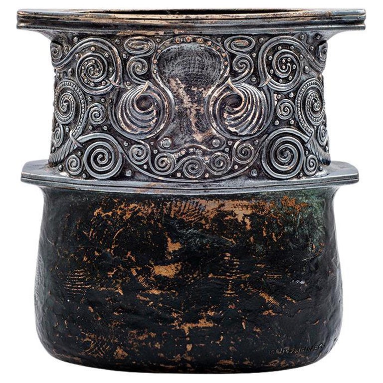 Austrian Jugendstil Bronze Vase Gustav Gurschner circa 1905 Silver Plated