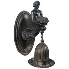 Austrian Jugendstil Bronze Wall Sconce with a Torso of a Women Holding a Bouquet